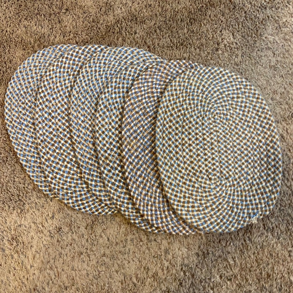 Set of 6 Braided Oval Placemats Blue Brown Cream Farmhouse Rustic Table Country